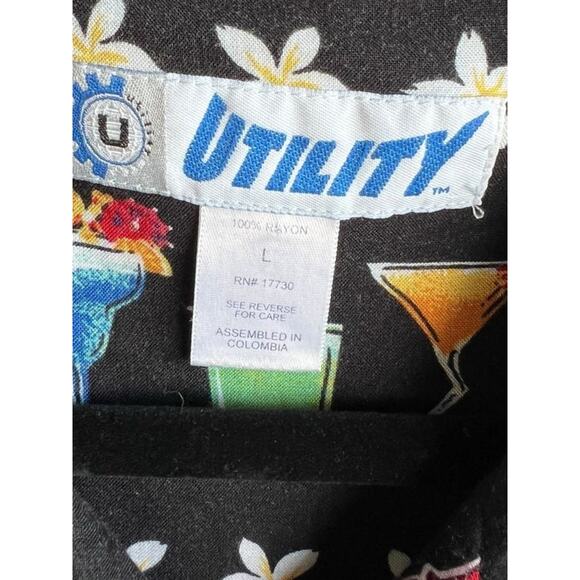 Utility Vintage Men's Button Up Shirt Cocktail Hawaiian Camp Black Size Large - Picture 5 of 7